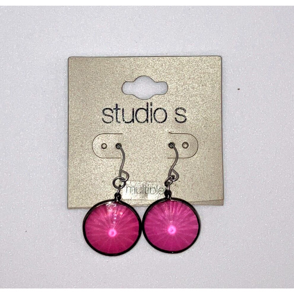 NWT! STUDIO S by Sears Pink Crystal Silver-Tone Dangle Earrings! - Picture 2 of 4